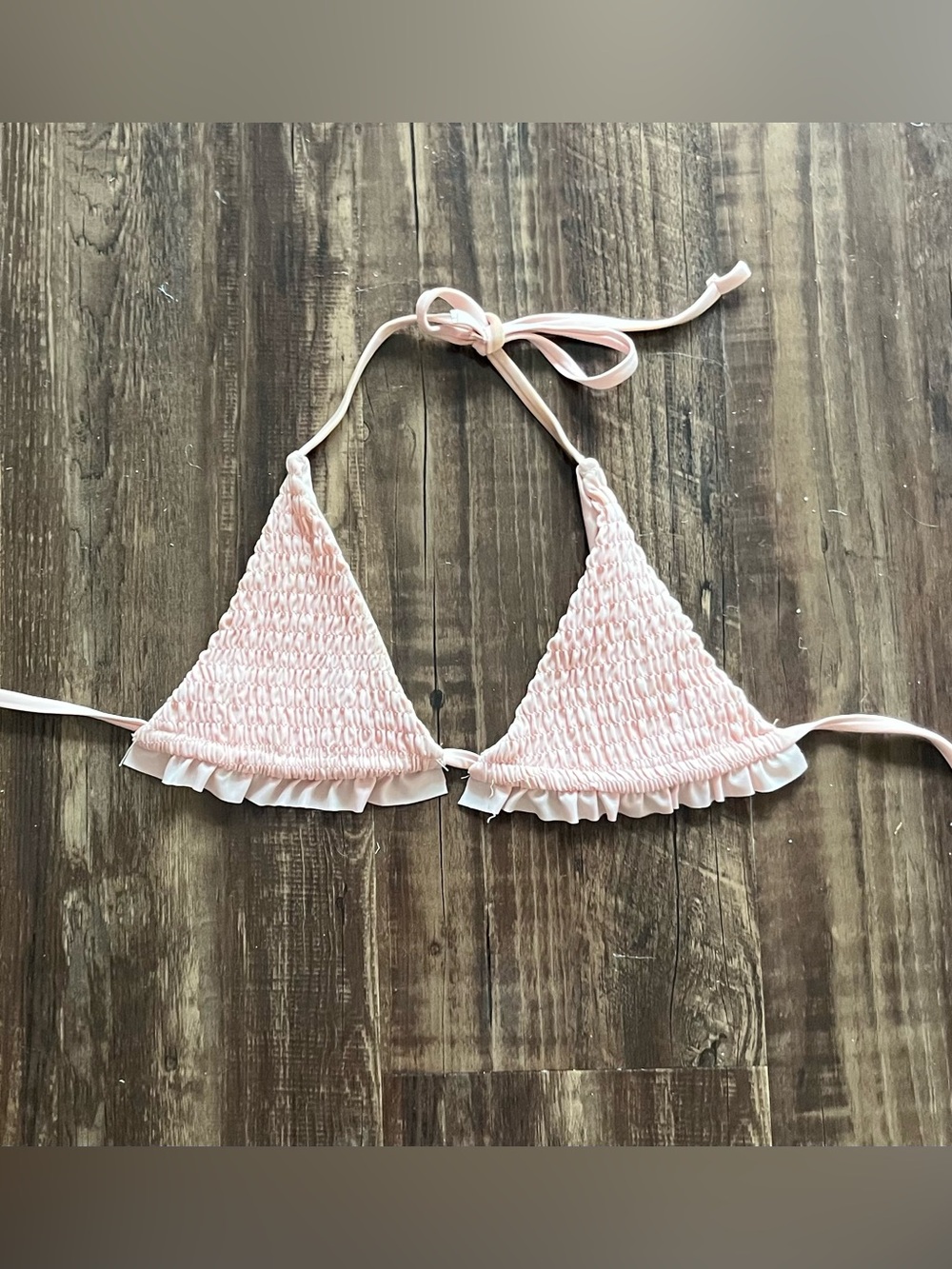 Light Pink Ruffle Trim Triangle Bikini Top